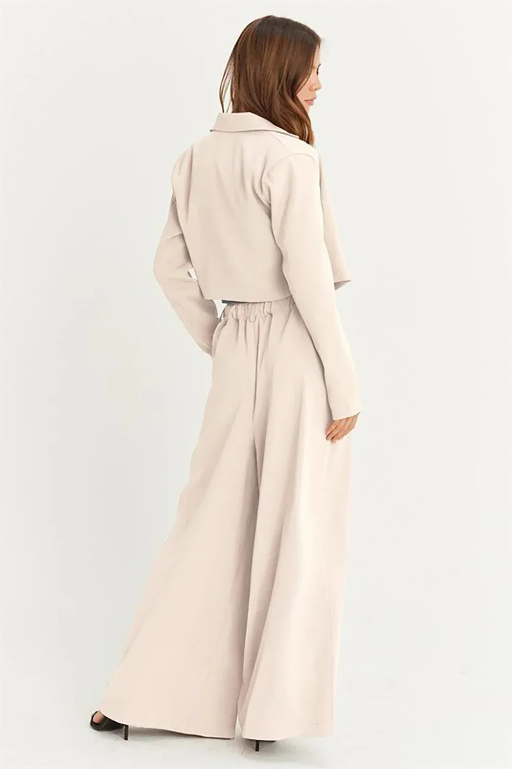 Cropped Blazer & High Rise Wide Leg Two-Piece Set - Tasha Apparel Wholesale