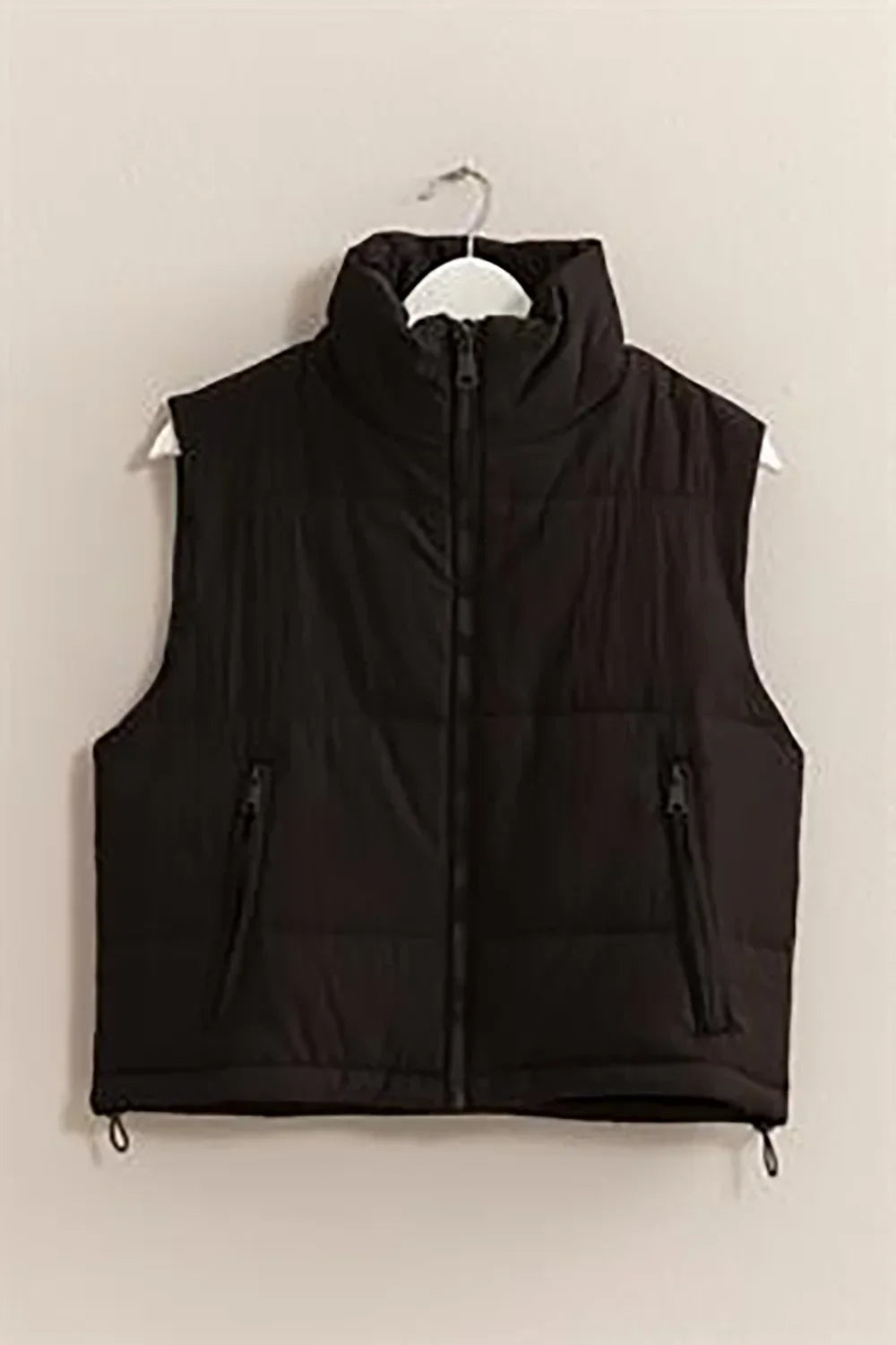 Lightweight Side Drawstring Front Pocket Neutral Puffer Quilted Vest