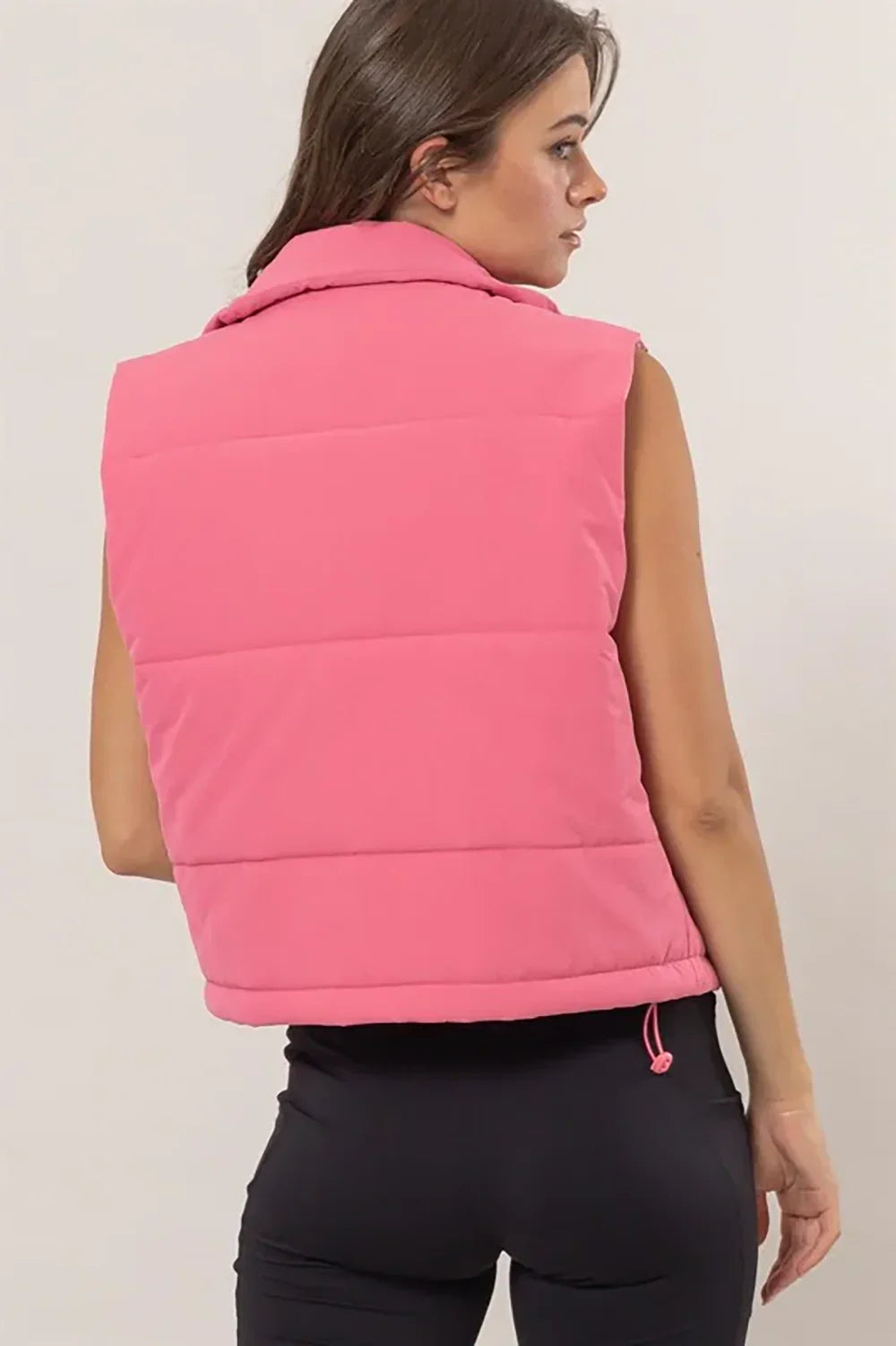 Lightweight Side Drawstring Front Pocket Neutral Puffer Quilted Vest
