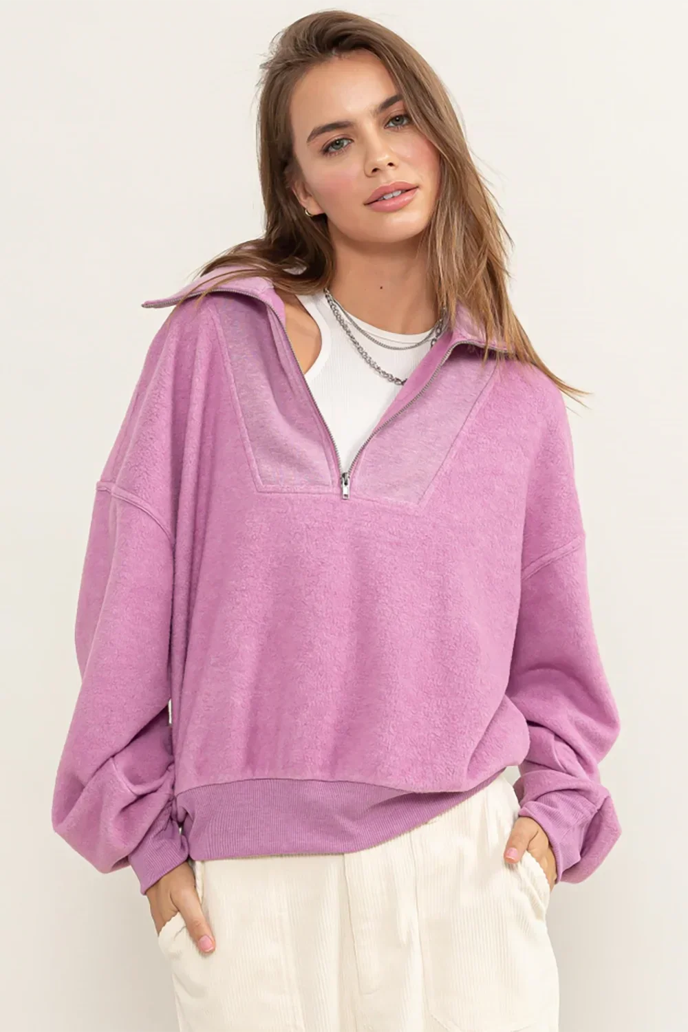 Stylish Sensation Half-Zip Fleece-Lined Fabric Sweatshirt
