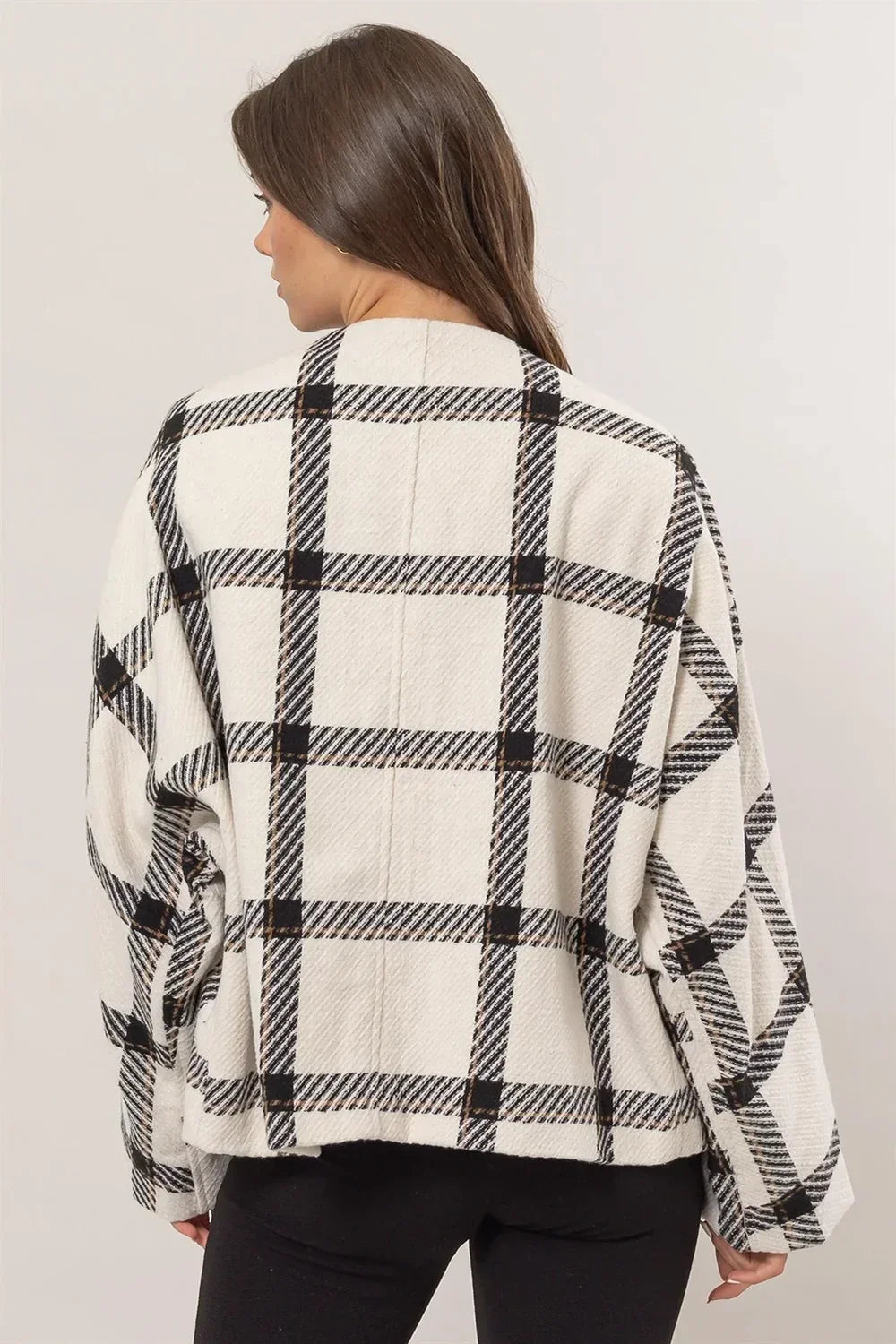 HF24F723 Plaid Long Sleeve Side Slit Pockets Jacket Shacket - Tasha Apparel Wholesale