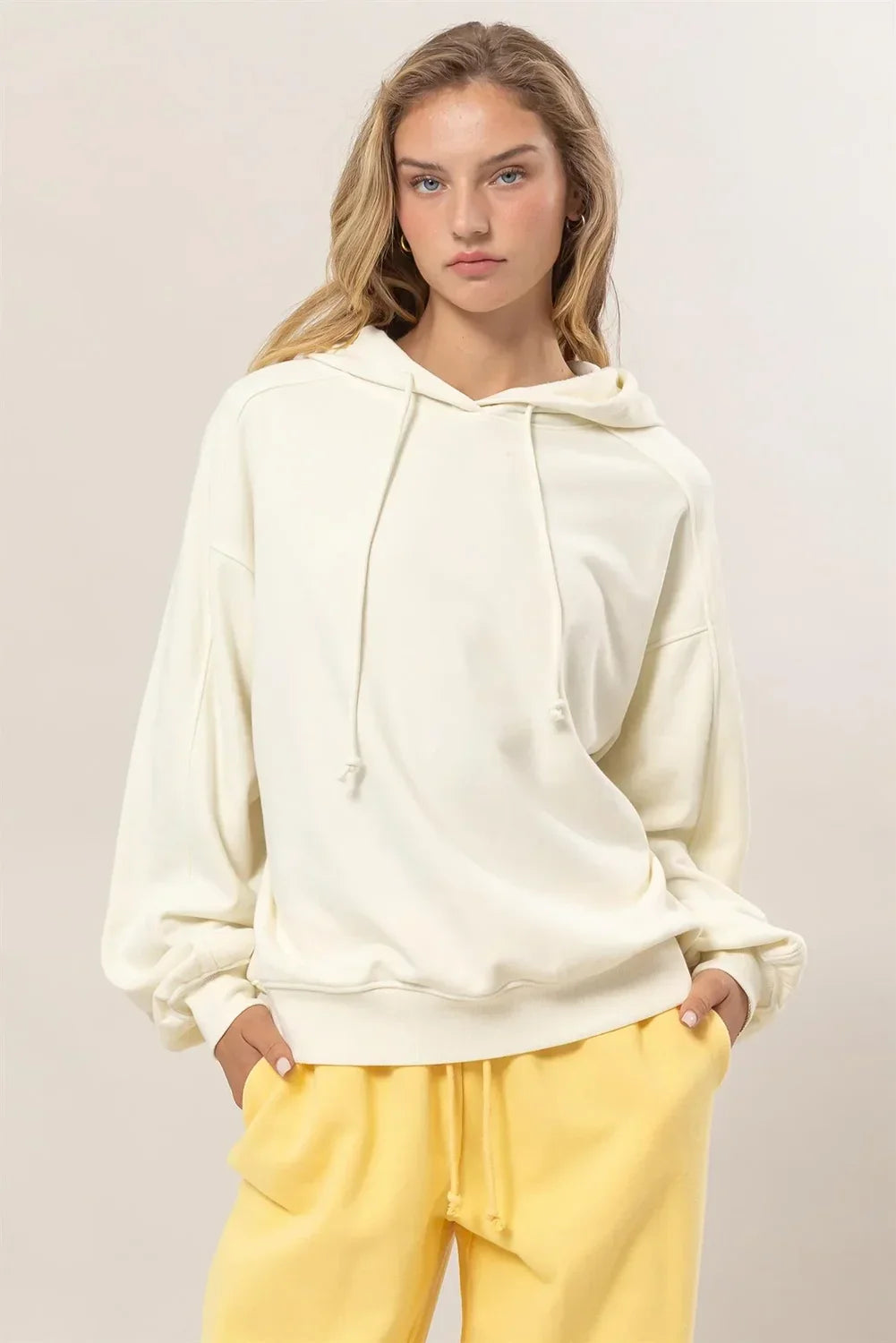 Lightweight Seam Detailed Pullover Soft Knit Casual Oversized Hoodie