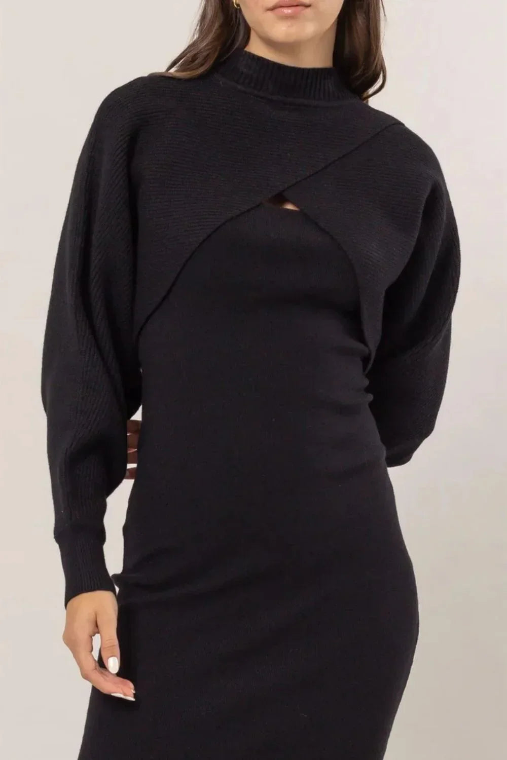 Ribbed Sleeveless Round Neck Midi Dress & Crop Cami Long Sleeve Sweater Set