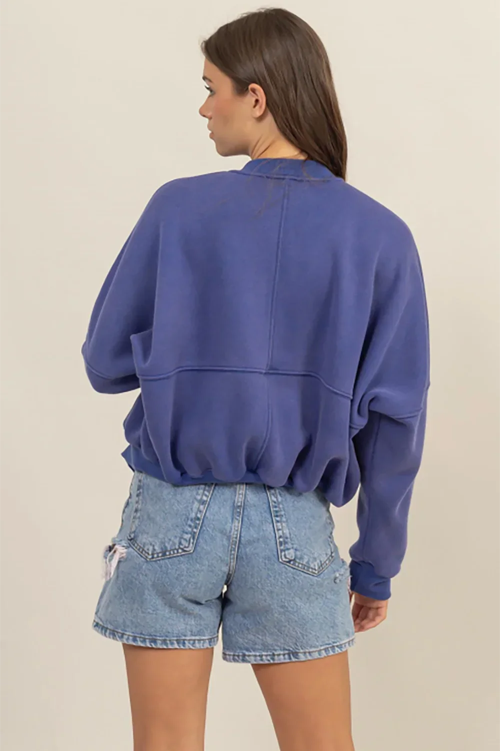 HF24F651 Washed French Terry Ribbed Collar Zip Up Jacket - Tasha Apparel Wholesale