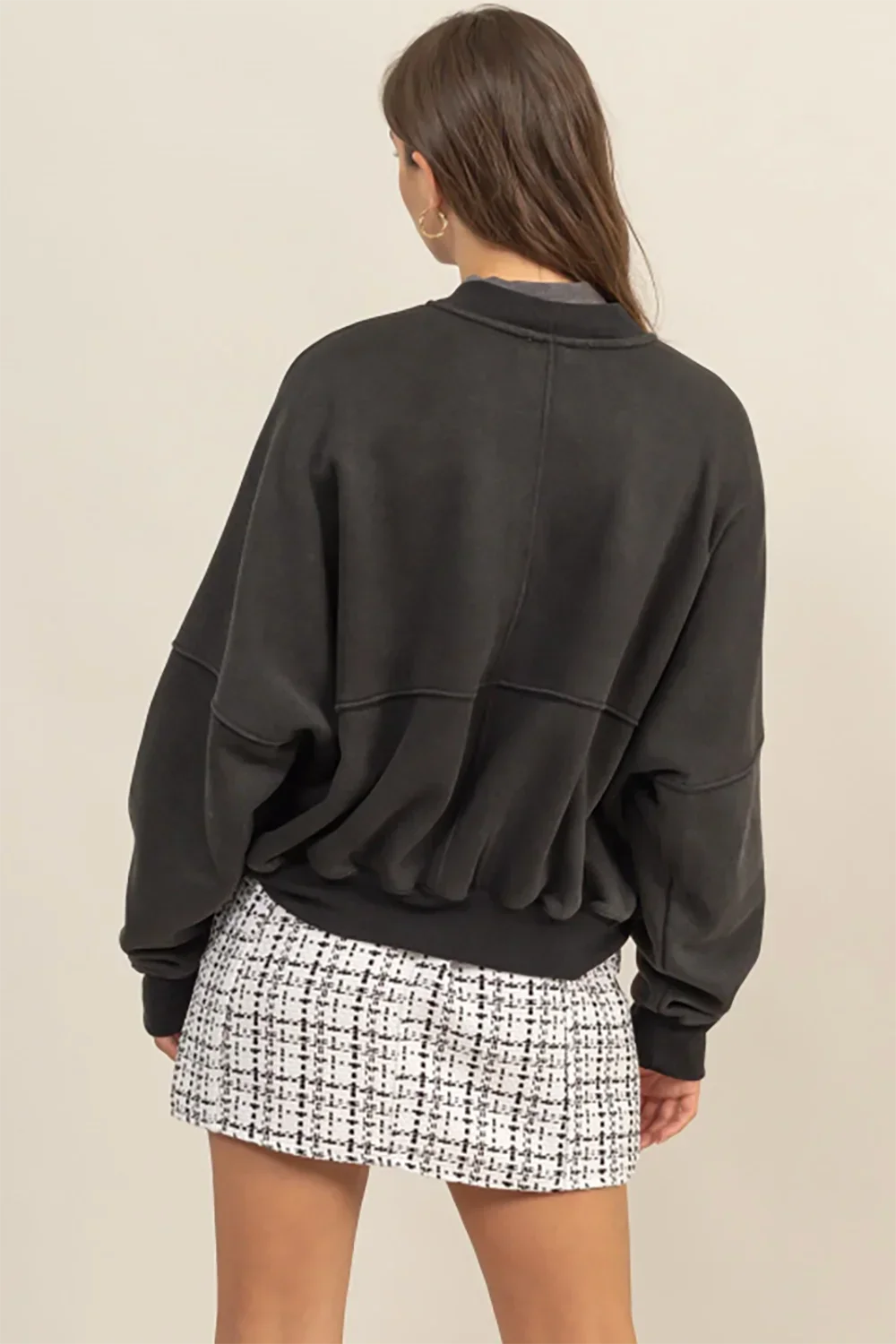 HF24F651 Washed French Terry Ribbed Collar Zip Up Jacket - Tasha Apparel Wholesale