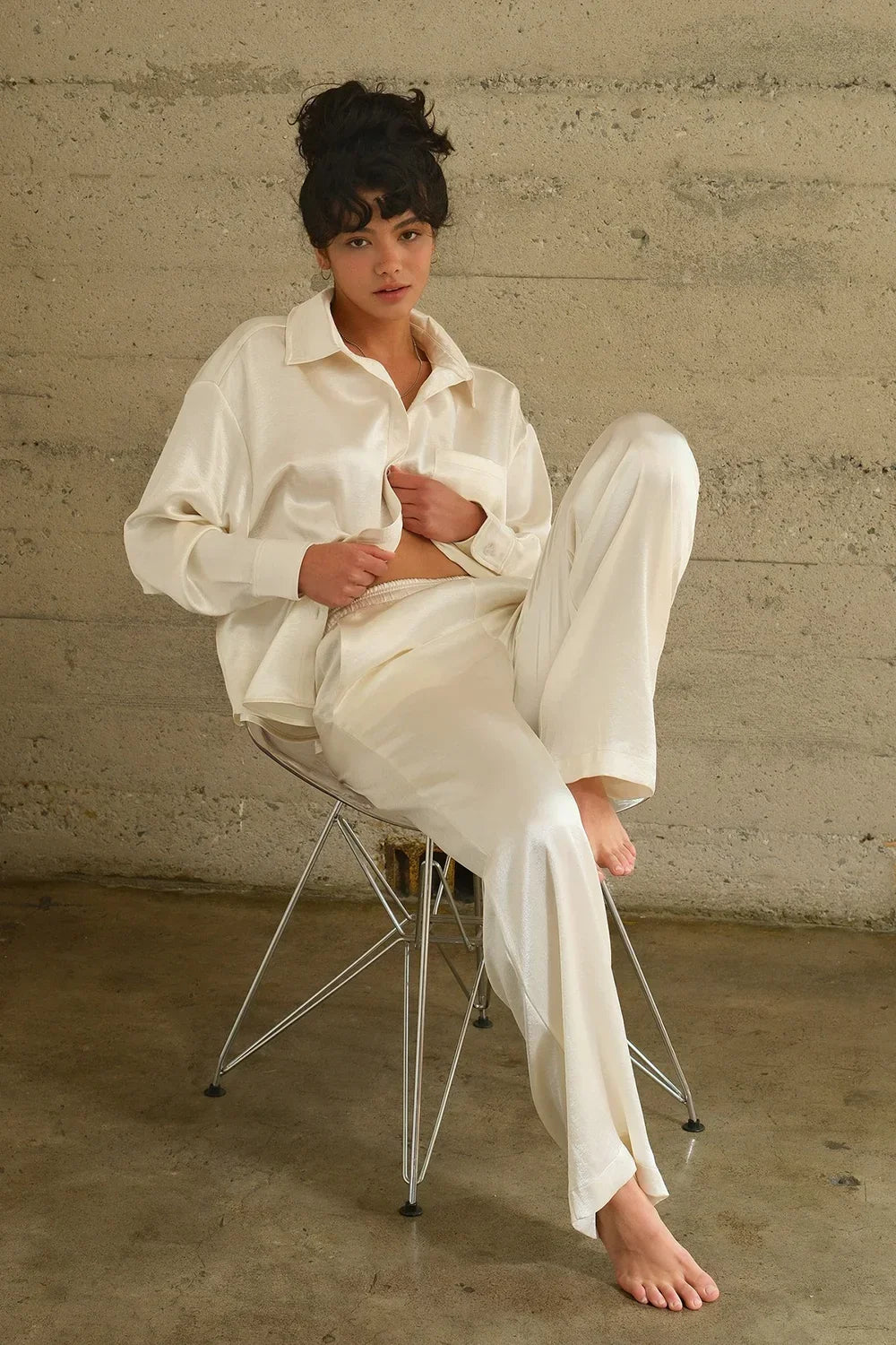 DZ24F996 Satin Flowy Love Pajama Set - Tasha Apparel Wholesale