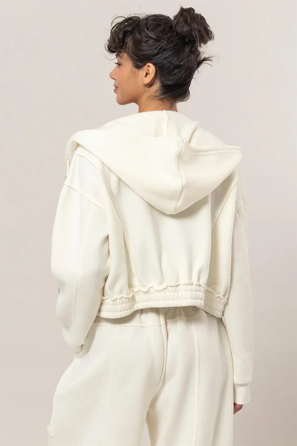 Cropped Zip Up Trendy Seam Detailing Fleece Fall Hoodie Jacket