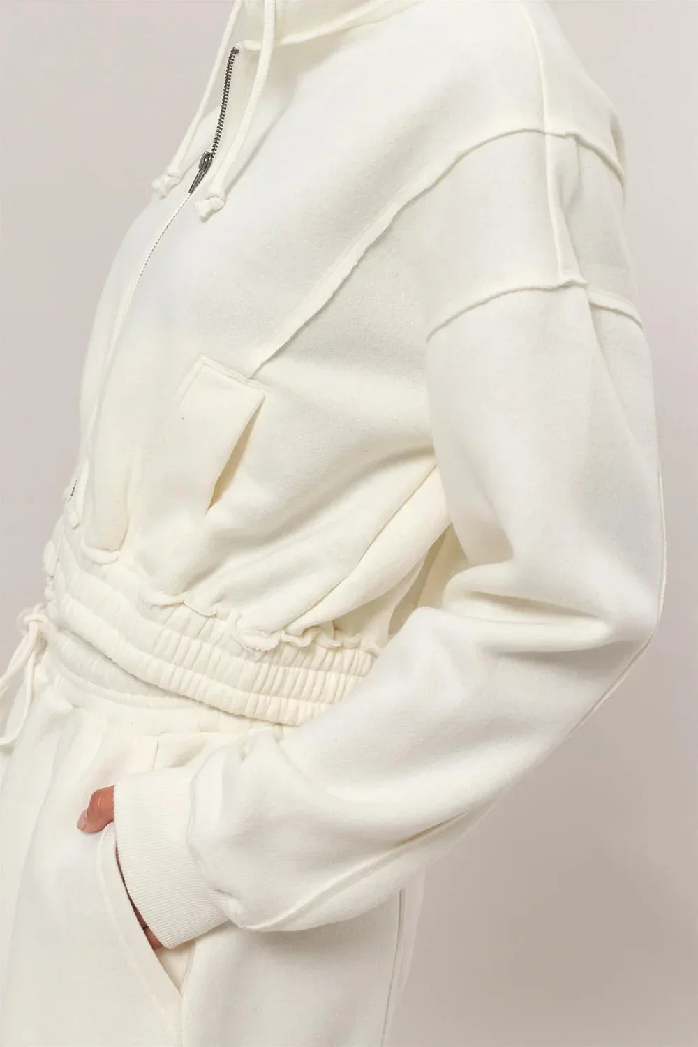 Cropped Zip Up Trendy Seam Detailing Fleece Fall Hoodie Jacket