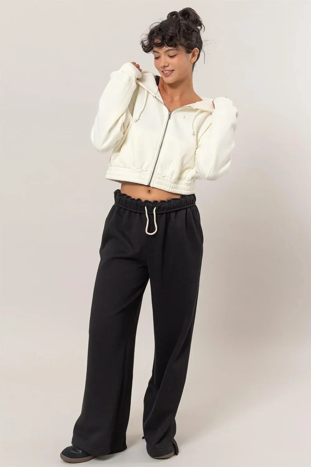 Cropped Zip Up Trendy Seam Detailing Fleece Fall Hoodie Jacket