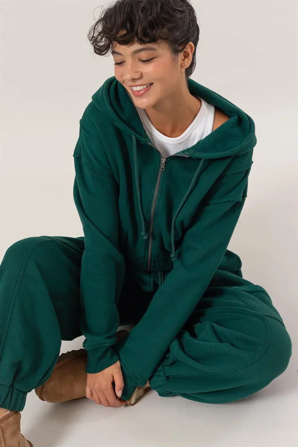 Cropped Zip Up Trendy Seam Detailing Fleece Fall Hoodie Jacket