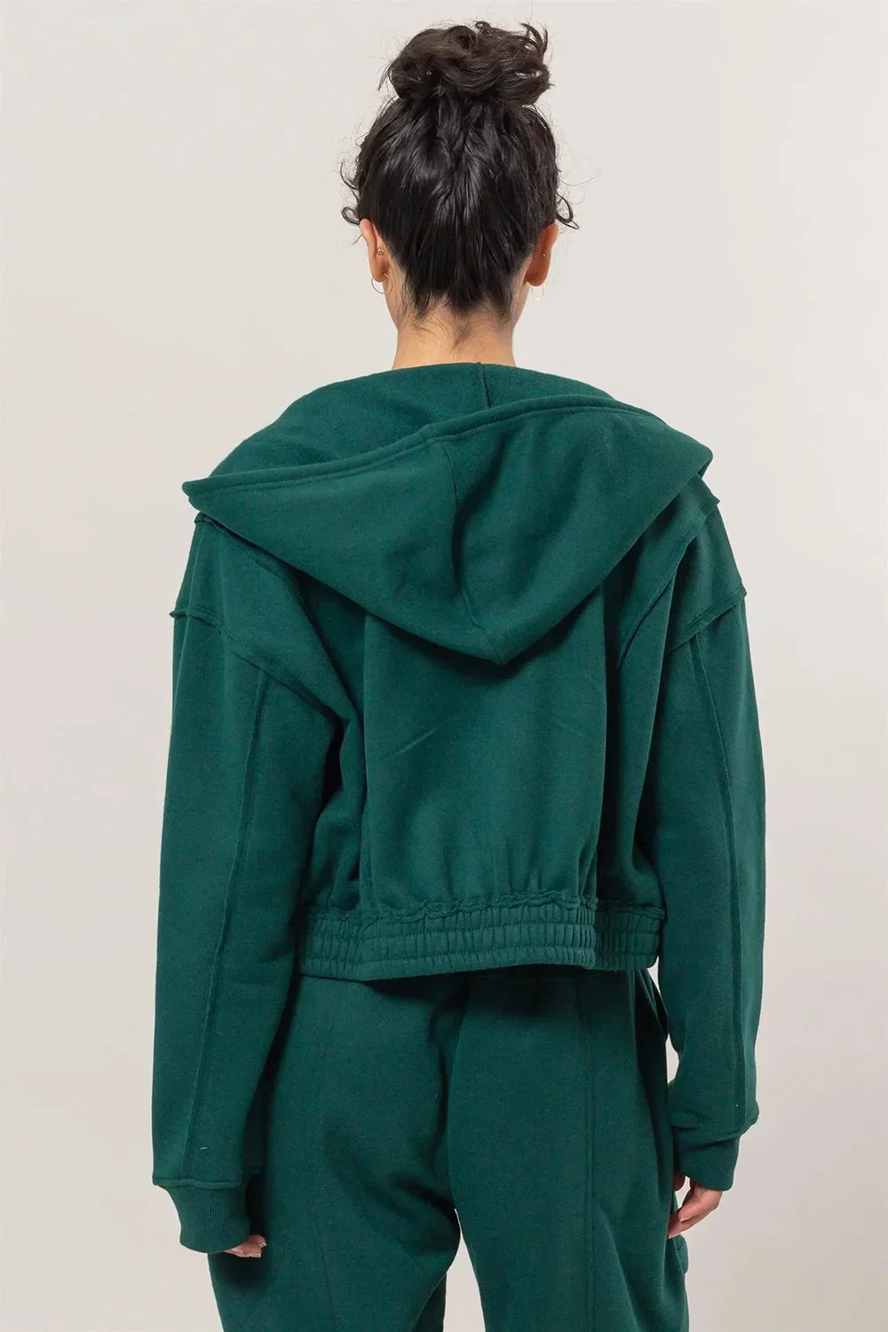 Cropped Zip Up Trendy Seam Detailing Fleece Fall Hoodie Jacket