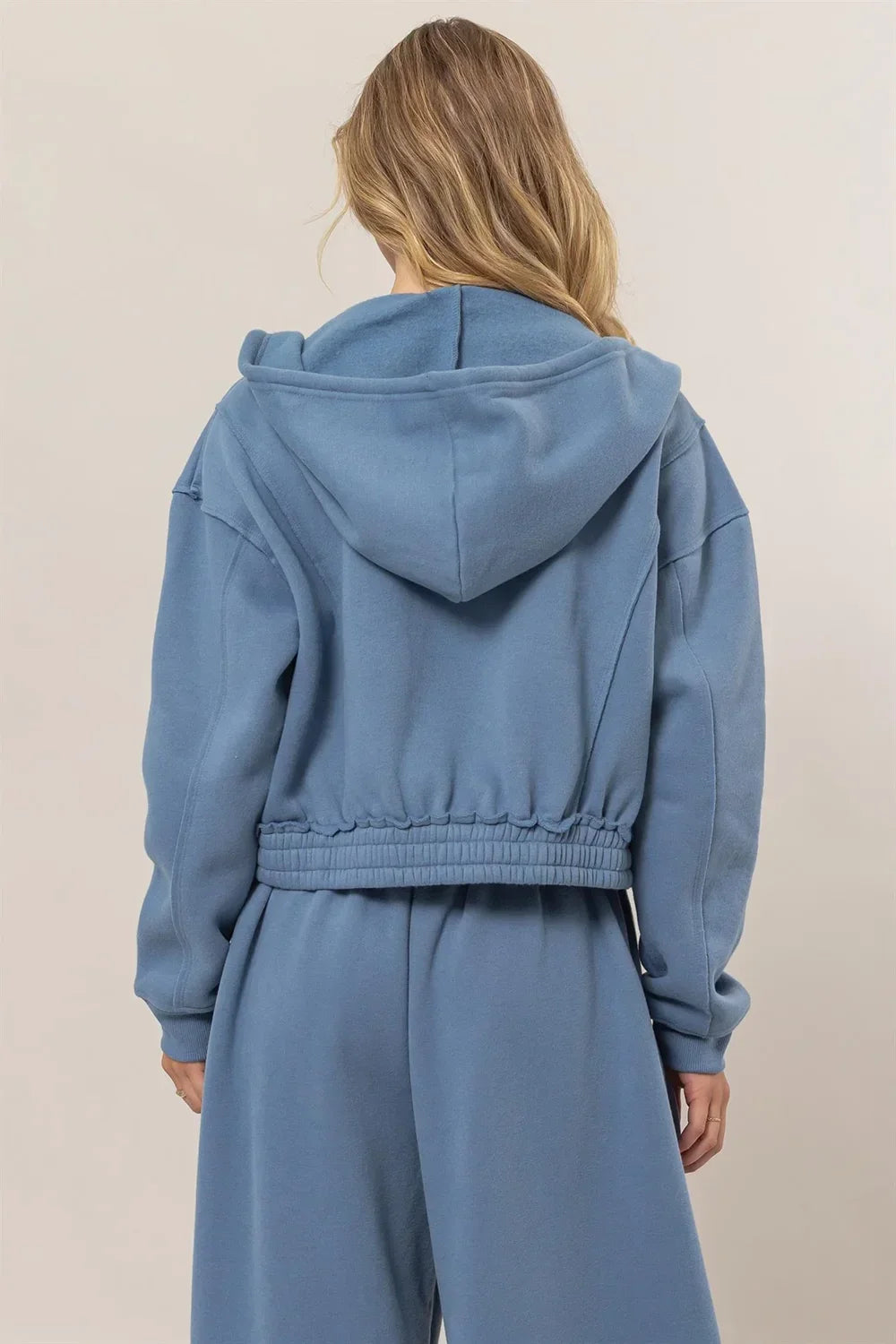 Cropped Zip Up Trendy Seam Detailing Fleece Fall Hoodie Jacket