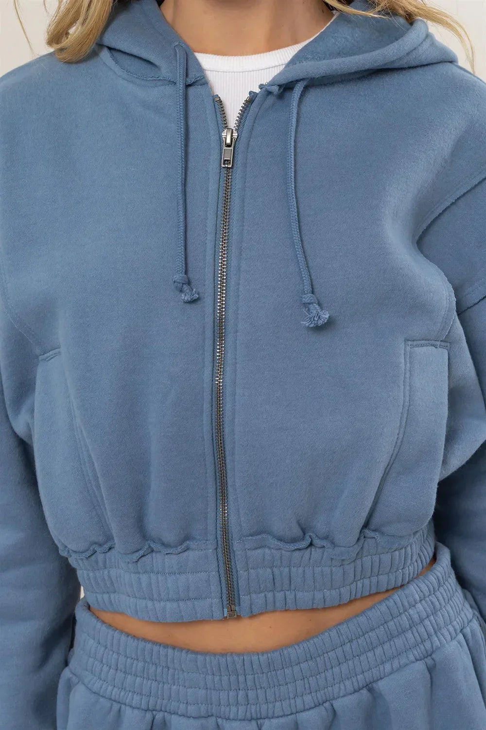 Cropped Zip Up Trendy Seam Detailing Fleece Fall Hoodie Jacket