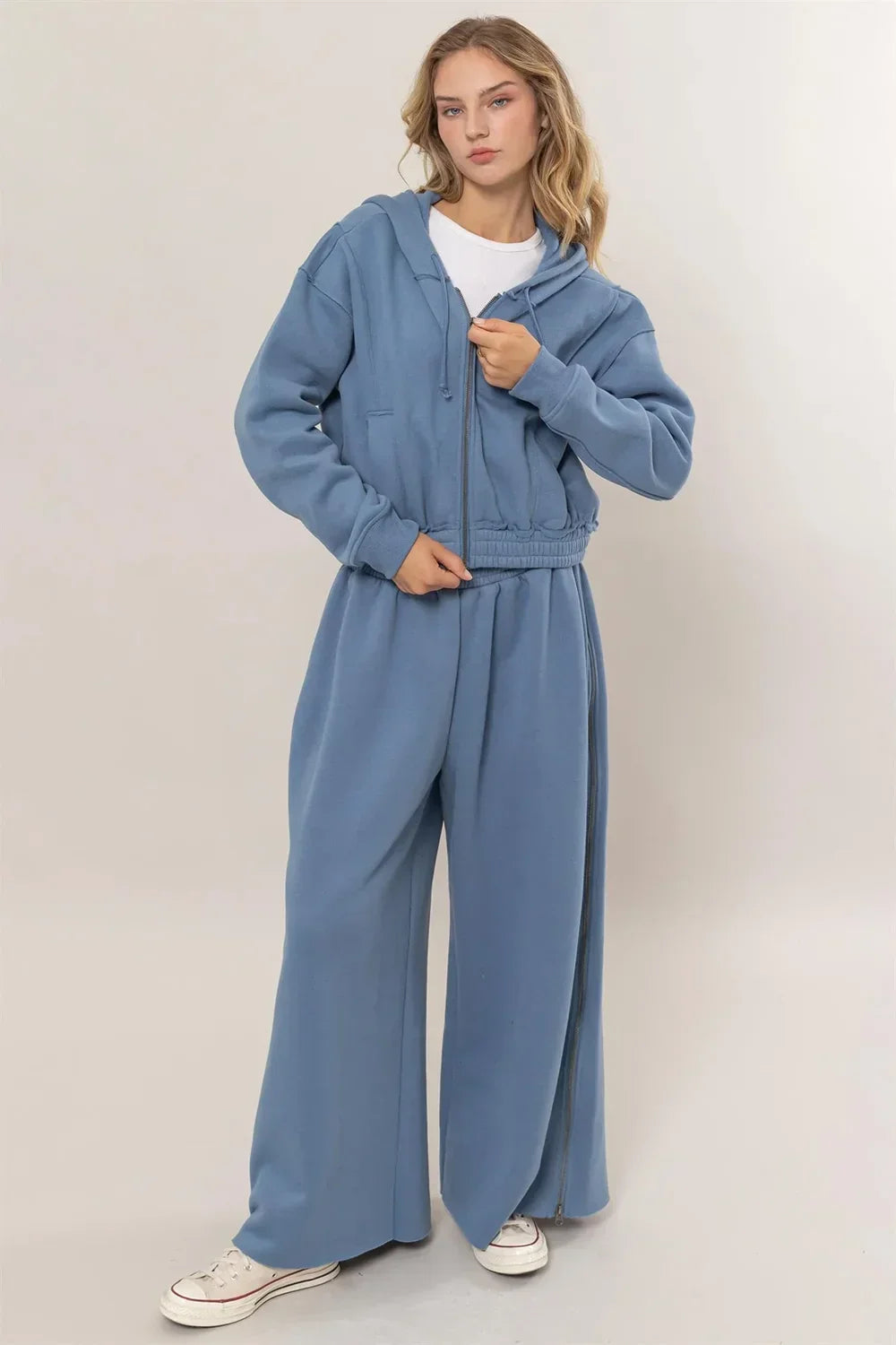 Cropped Zip Up Trendy Seam Detailing Fleece Fall Hoodie Jacket