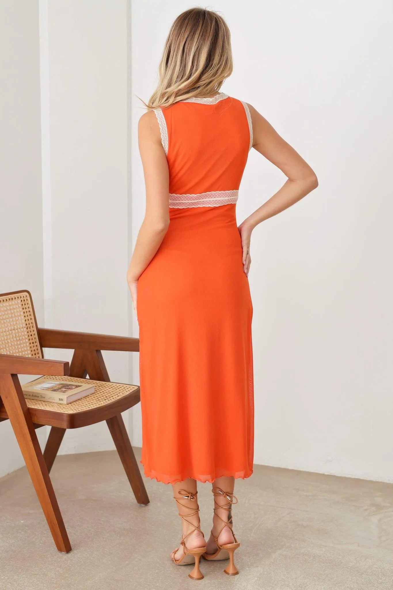 Boho Lace Trim V-Neckline Midi Maxi Dress - Tasha Apparel Wholesale
