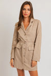 Plaid Pattern Long Sleeve Belted Mini Blazer Dress - Tasha Apparel Wholesale