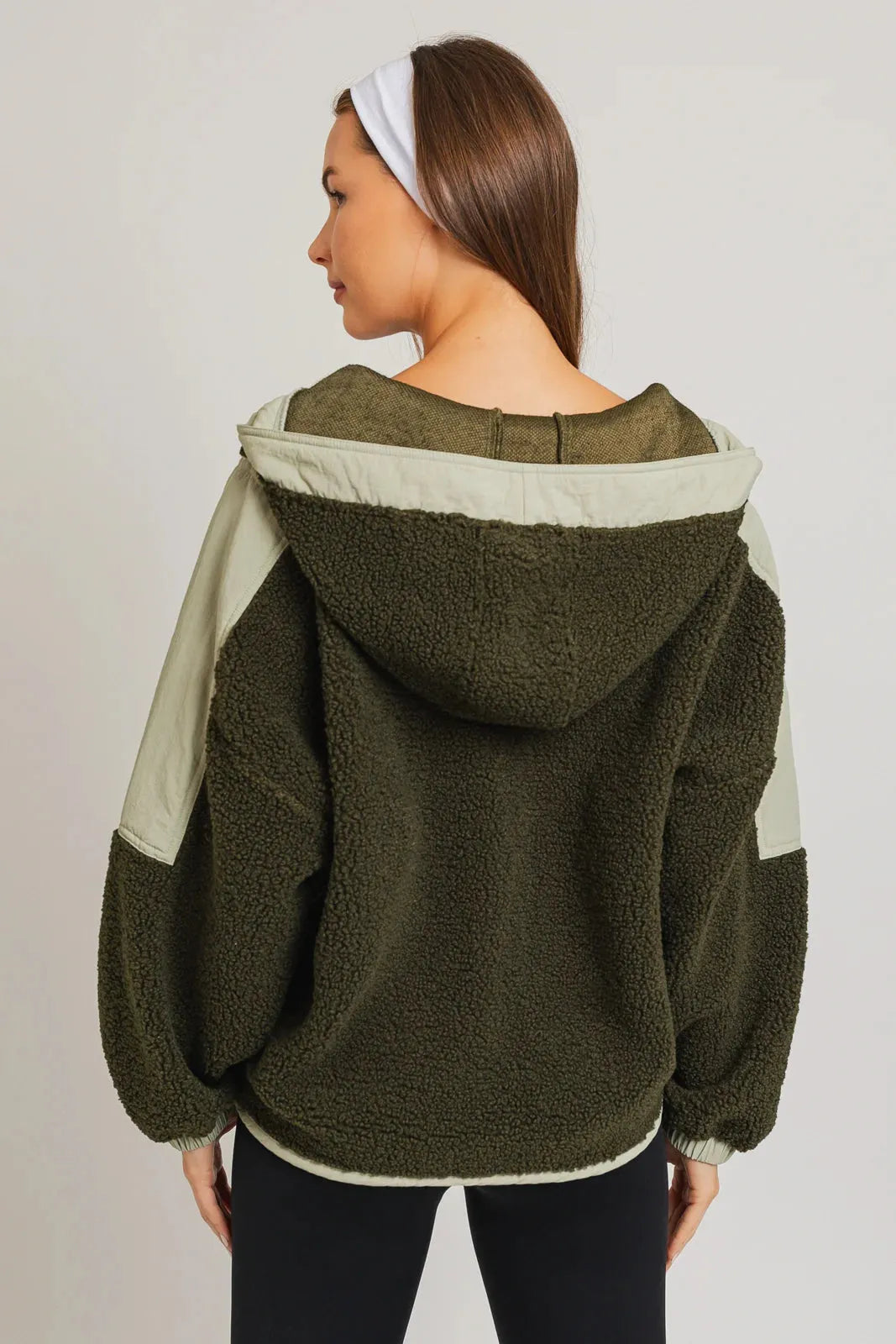 Color Block Pullover Half Zip Fleece Hooded Jacket - Tasha Apparel Wholesale