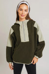 Color Block Pullover Half Zip Fleece Hooded Jacket - Tasha Apparel Wholesale