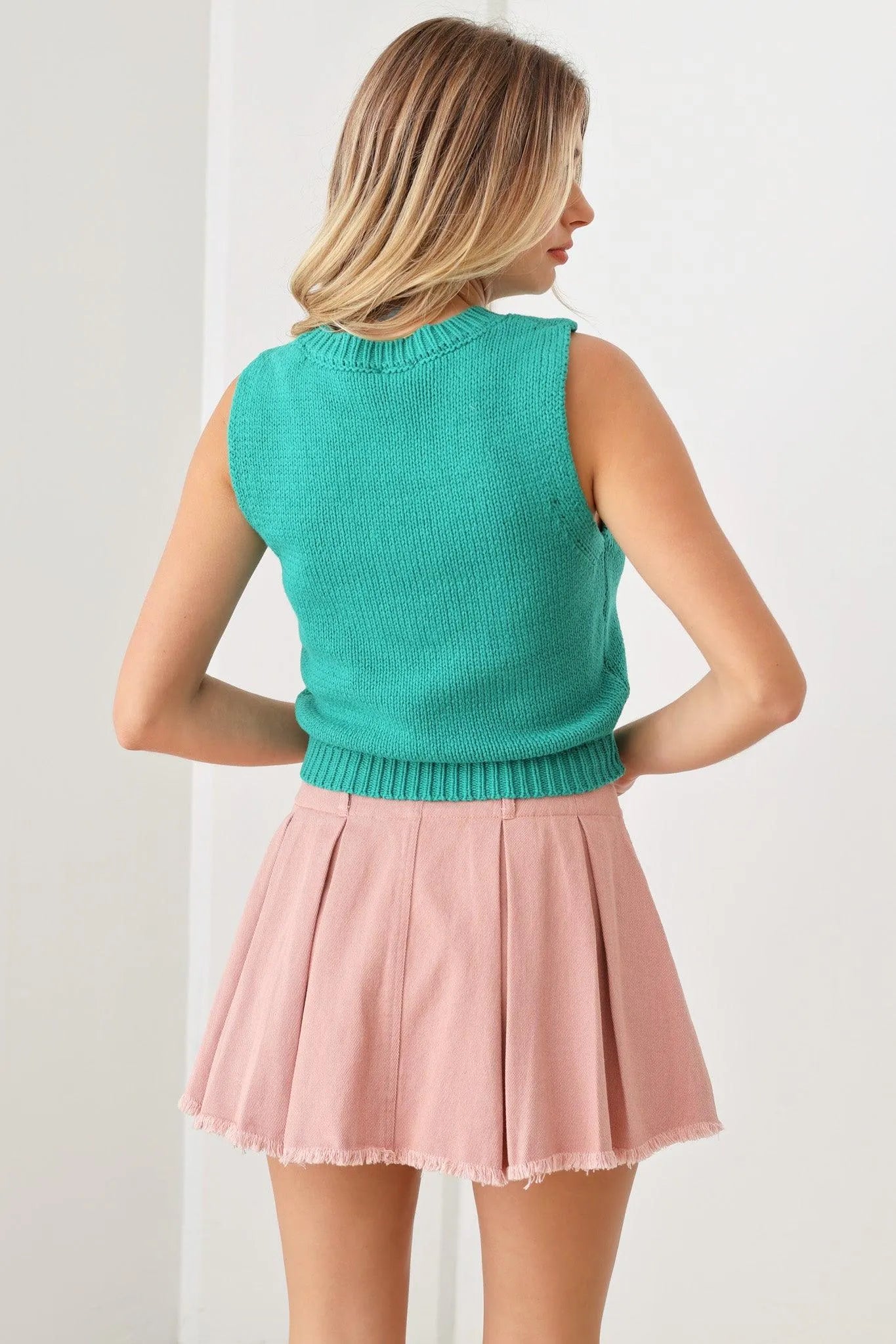 Pleated Denim Mini Skort - Tasha Apparel Wholesale