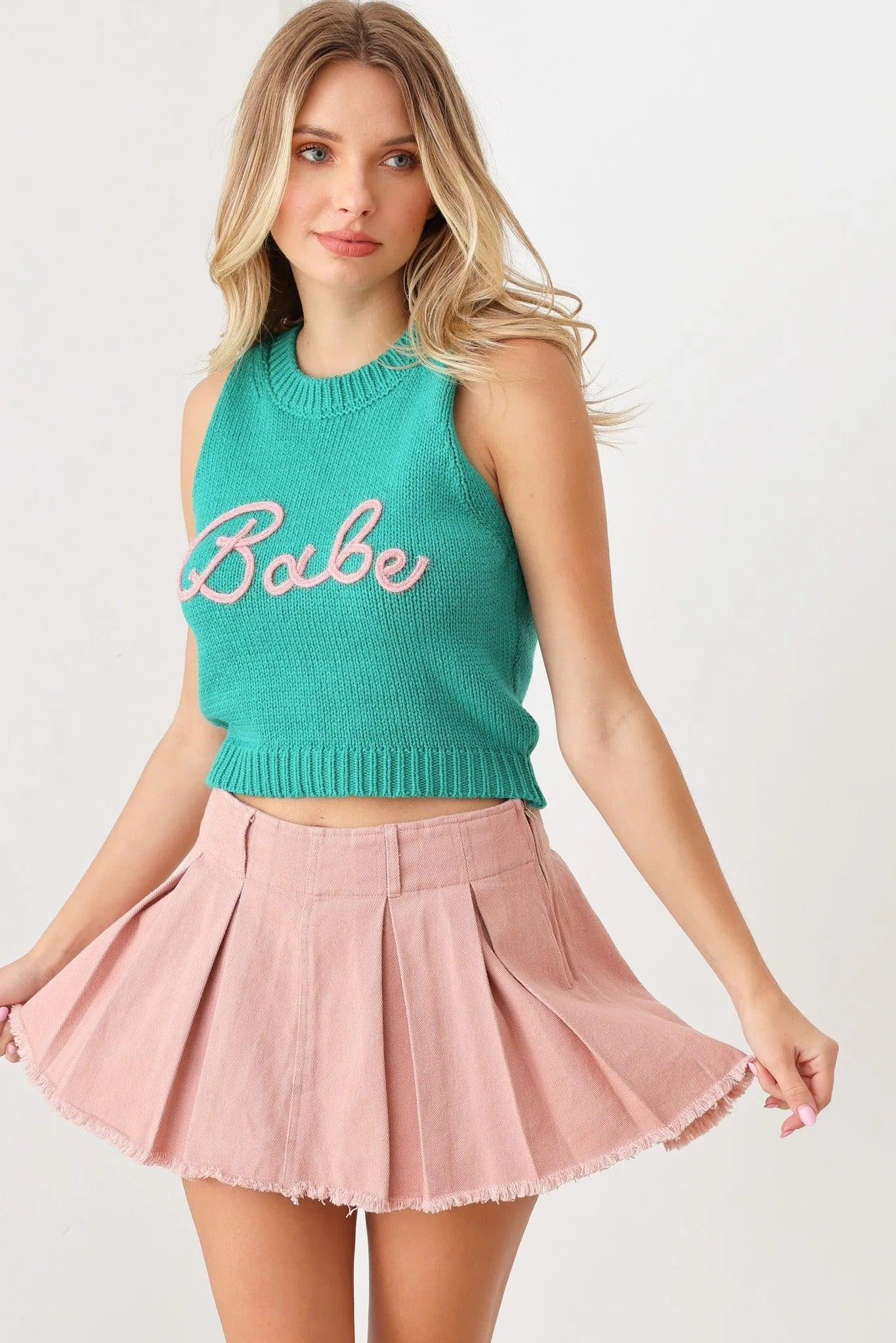 Pleated Denim Mini Skort - Tasha Apparel Wholesale
