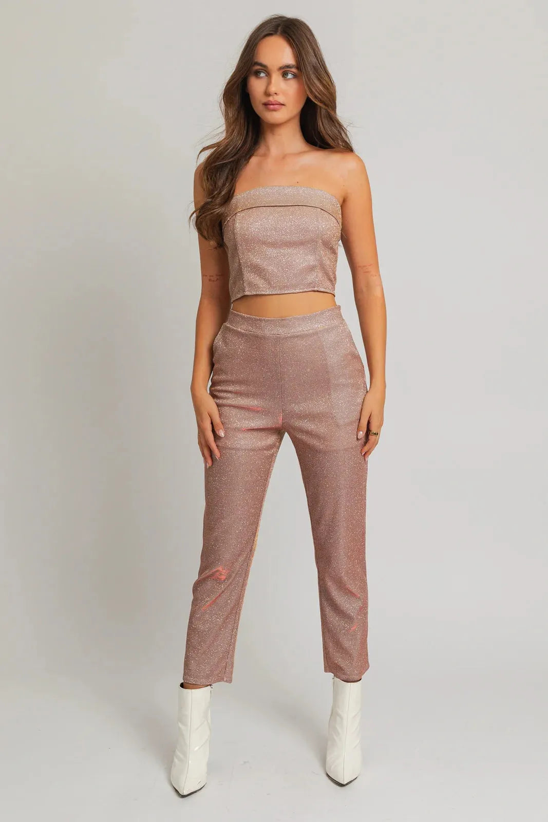 Glitter Strapless Back Zipper Crop Party Top - Tasha Apparel Wholesale