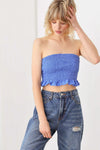 Smocked Strapless Ruffle Plaid Hem Crop Top - Tasha Apparel Wholesale