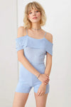 Knit Ribbed Ruffle Bust Line Adjustable Shoulder Strap Romper - Tasha Apparel Wholesale