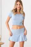Sweater-Knit Short Sleeve Crop Top & Mini Skirt Set - Tasha Apparel