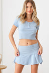 Sweater-Knit Short Sleeve Crop Top & Mini Skirt Set - Tasha Apparel Wholesale