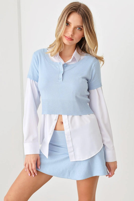 Sweater-Knit Short Sleeve Crop Top & Mini Skirt Set - Tasha Apparel Wholesale