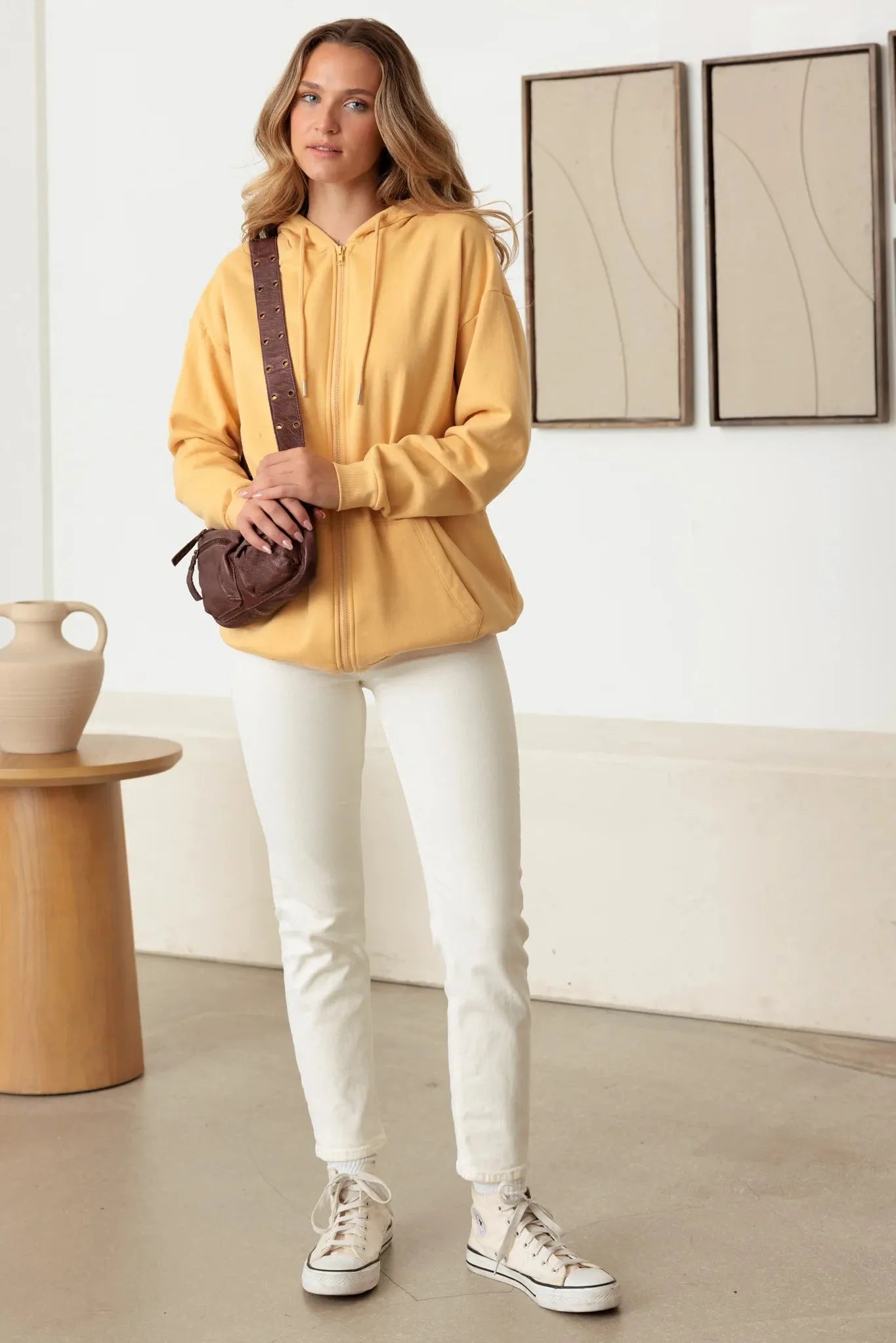 Zip-Up Long Sleeve Two Pocket Hooded Sweatshirt - Tasha Apparel Wholesale