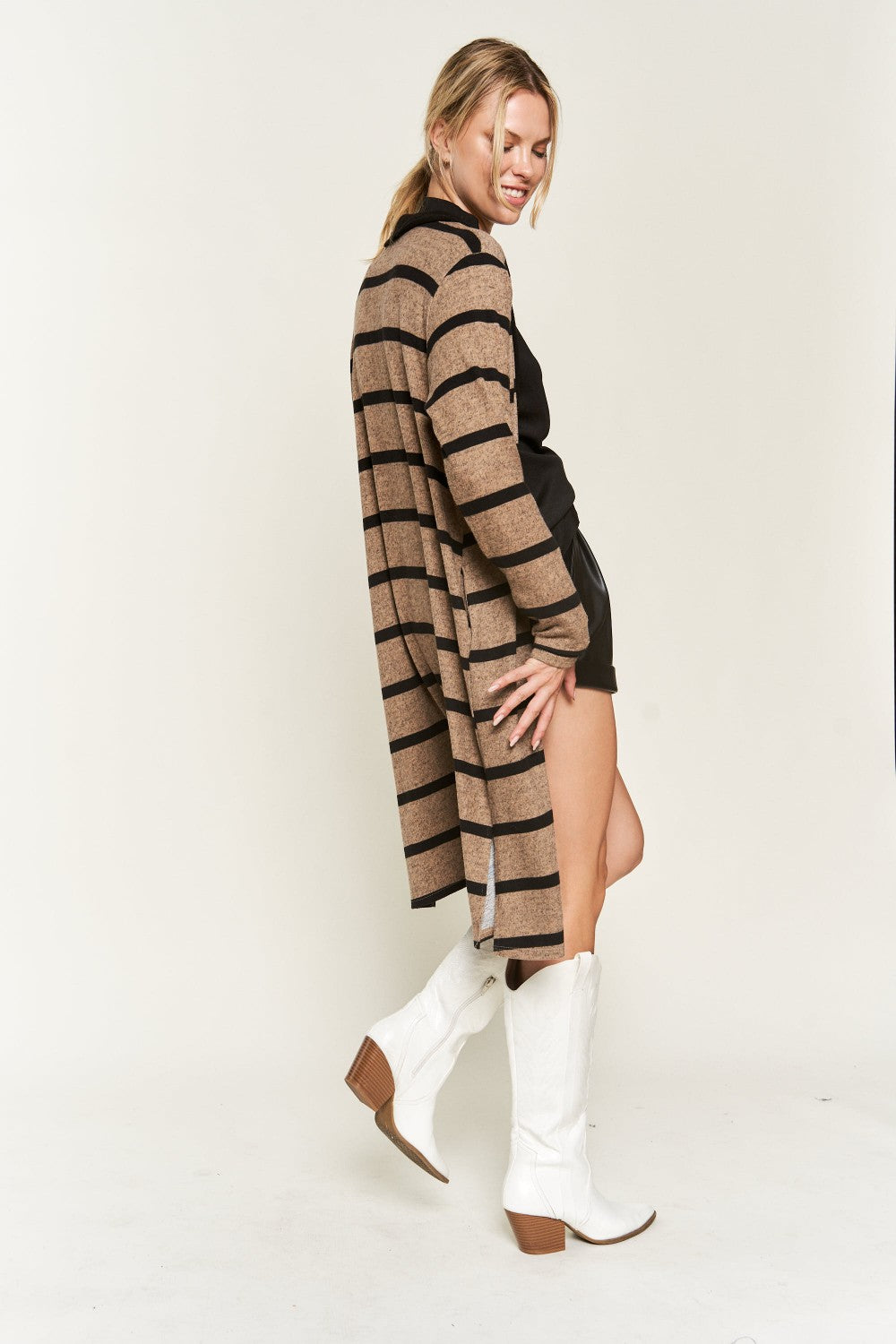 Classic Stripe Open Front Lightweight Boutique Layering Cardigan