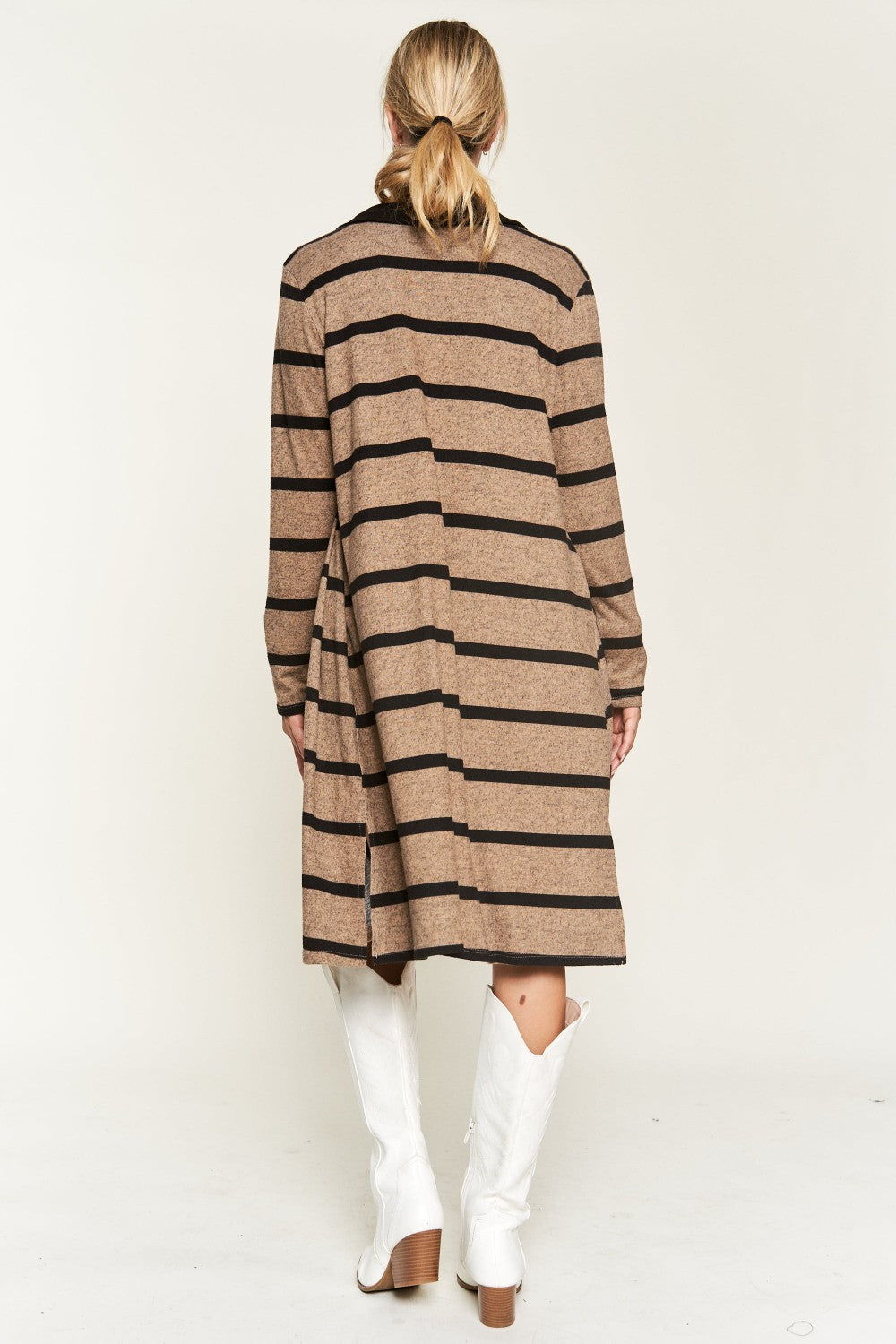 Classic Stripe Open Front Lightweight Boutique Layering Cardigan