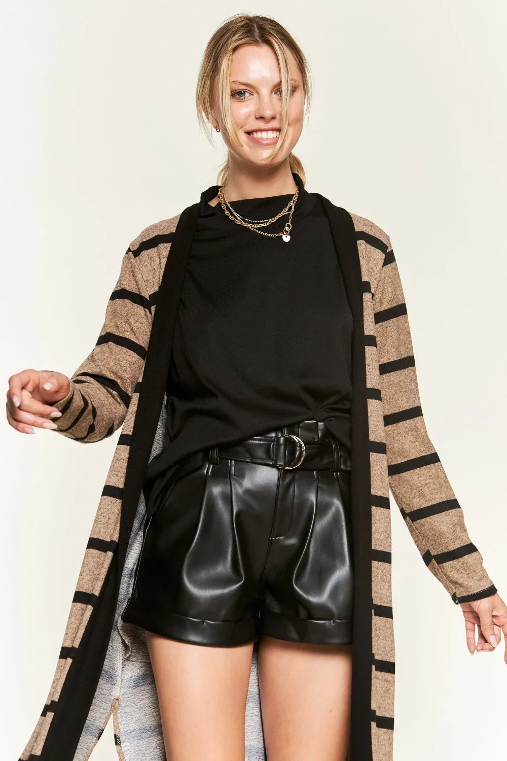 Classic Stripe Open Front Lightweight Boutique Layering Cardigan