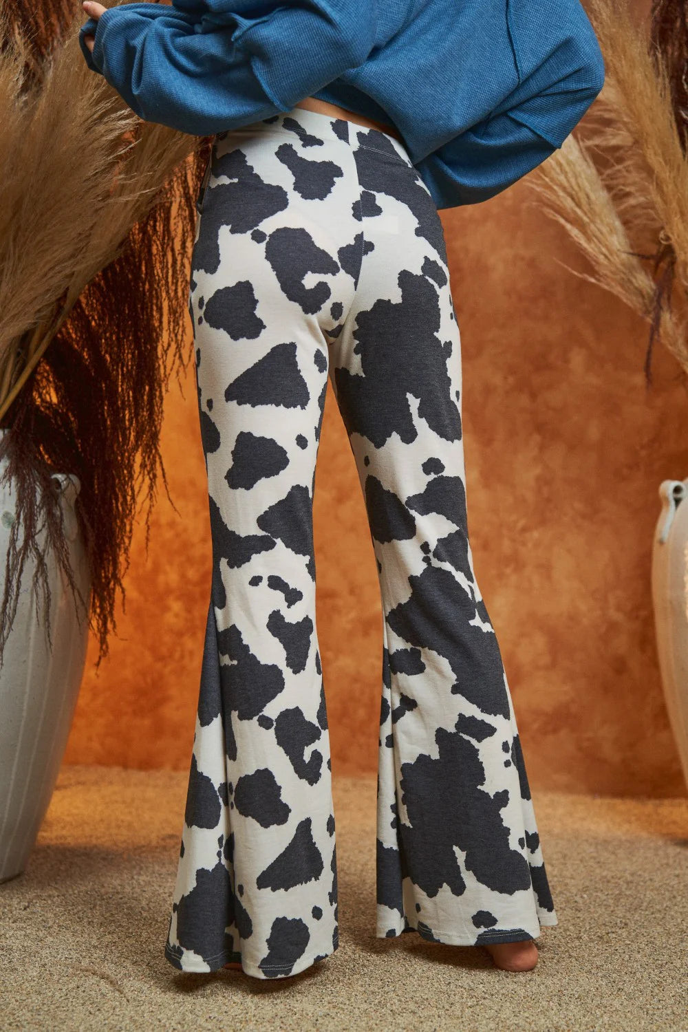Plus Size Western Cow Print High Waist Flare Leg Pants
