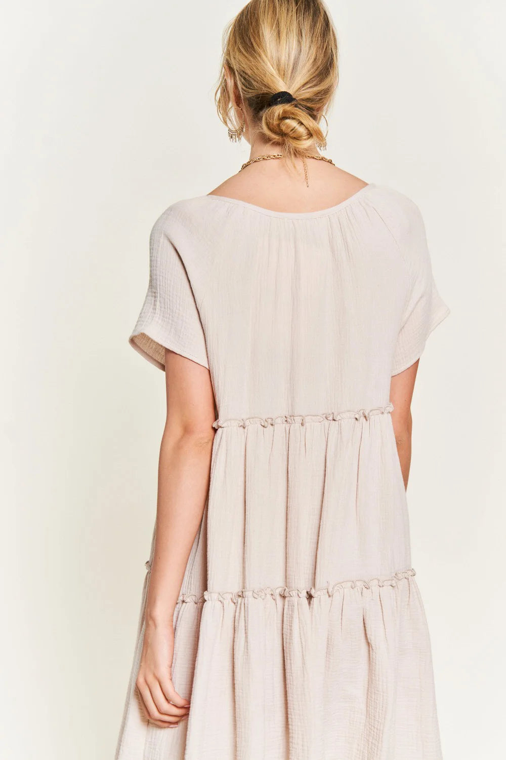 Boho Tiered Babydoll Short Sleeve Fringe String Casual Boutique Summer Dress