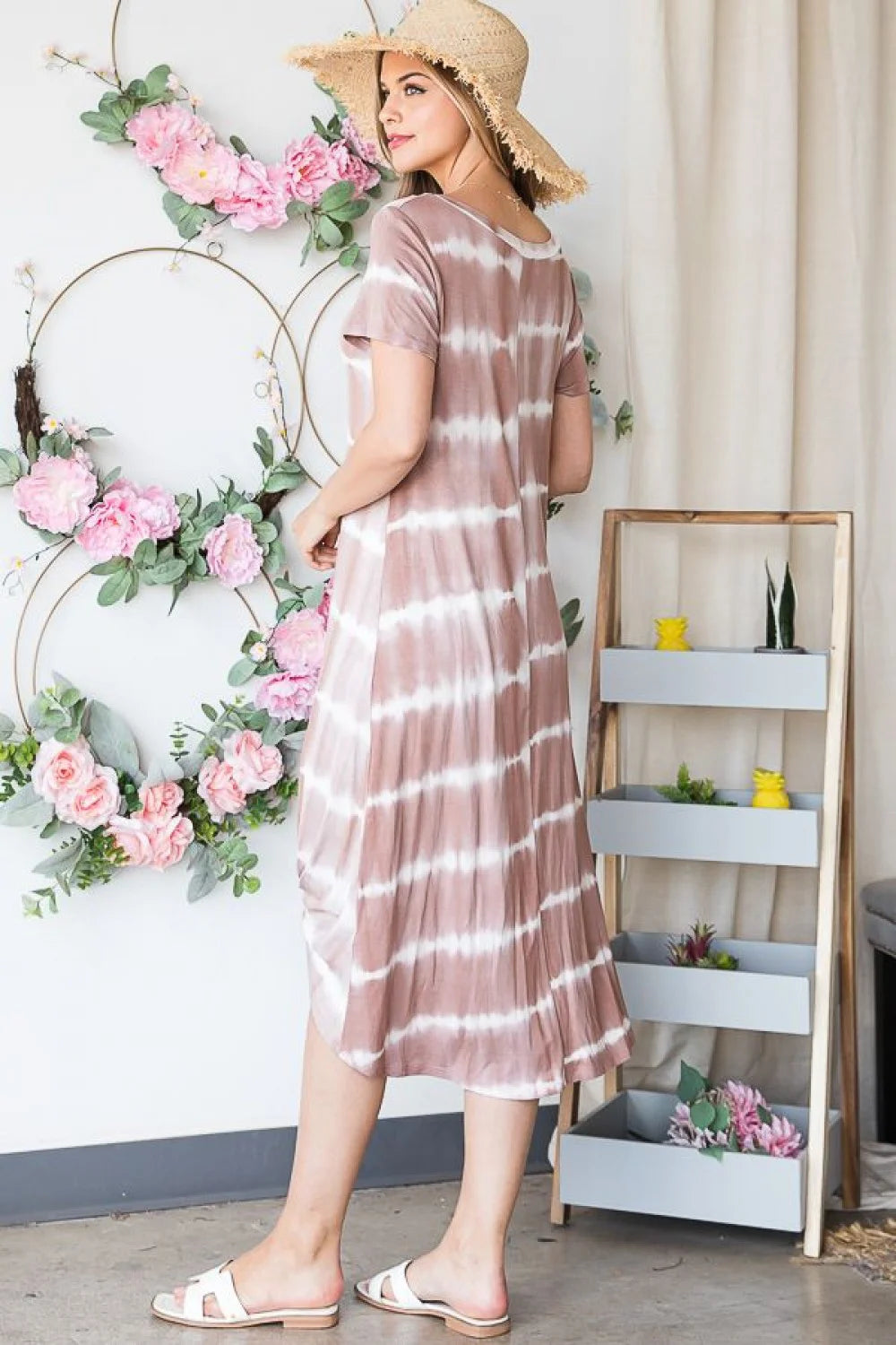 Plus Size Western Boho Tie-Dye Short Sleeve Front Twist Midi Dress