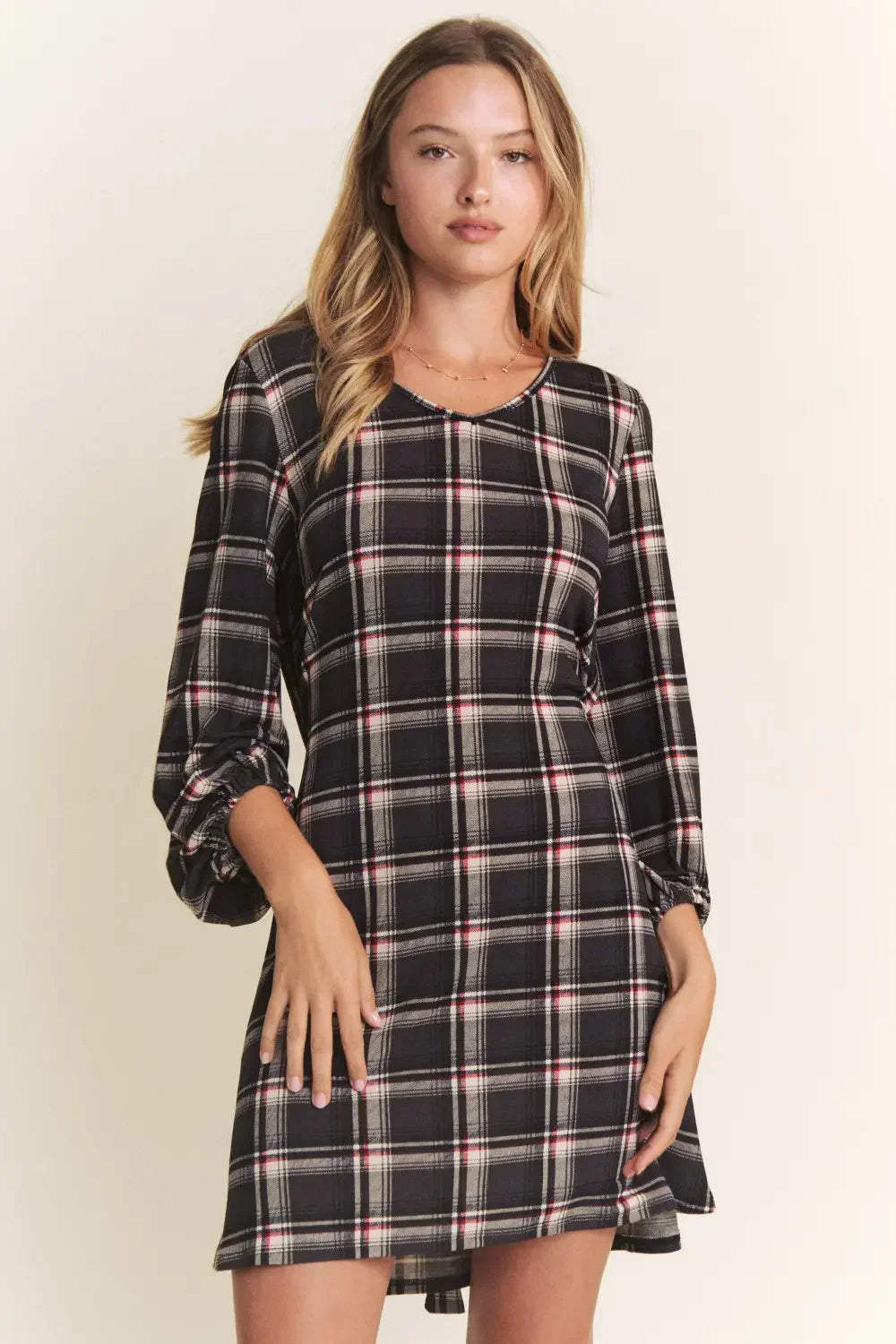 Plus Size Western Plaid Balloon Sleeves Boutique Fall Fashion Dress Plus Size Western Plaid Balloon Sleeves Boutique Fall Fashion Dress