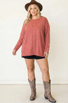 Plus Size Oversized Button Cuff Long Sleeve Tunic Sweater Top