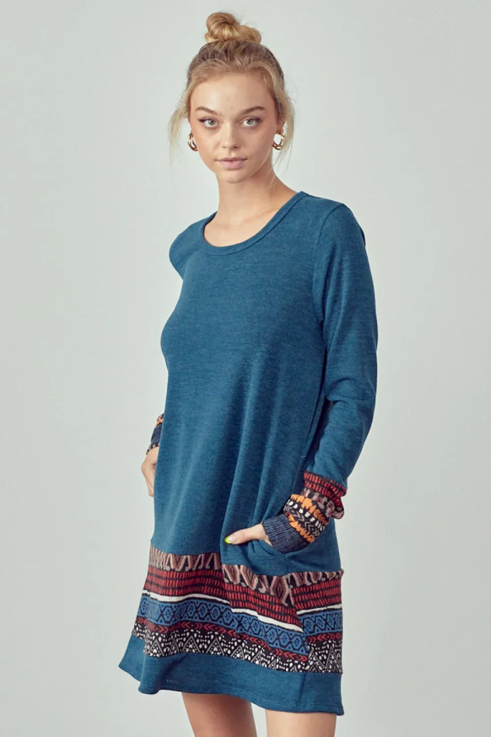 tribal print long sleeve dress Fkelyi American Tribal Geometric Print Womens Fall Dress Long Sleeve Maxi Dress for Wedding Party Casual Outdoor Cloth V Neck Soft Dresses with Pocket
