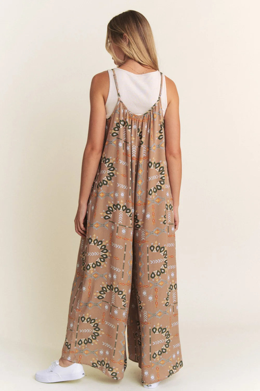 Plus Size Boho Aztec Print Wide Leg Boutique Trendy Sleeveless Jumpsuit