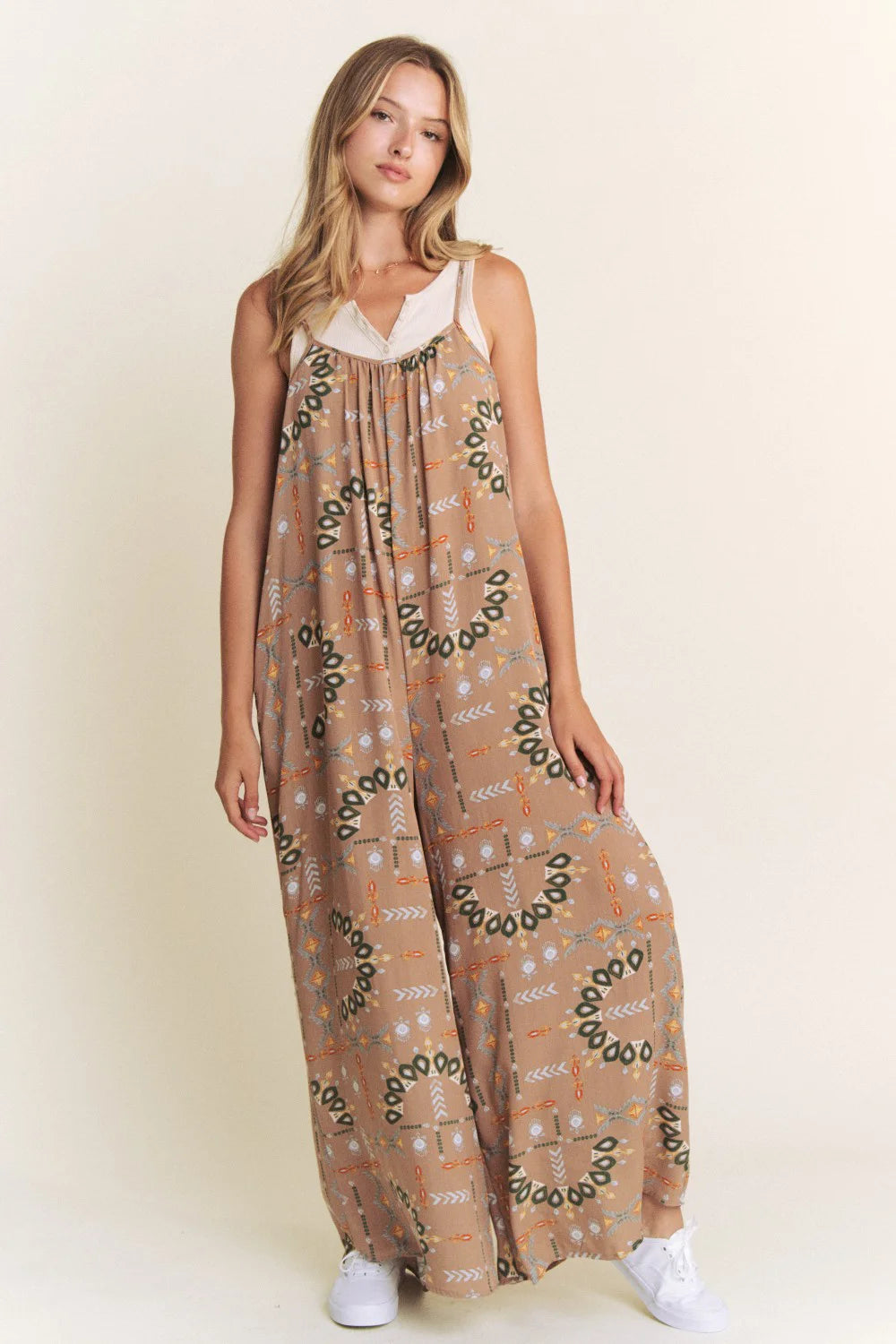 Boho Aztec Print Wide Leg Sleeveless Boutique Fashion Jumpsuit