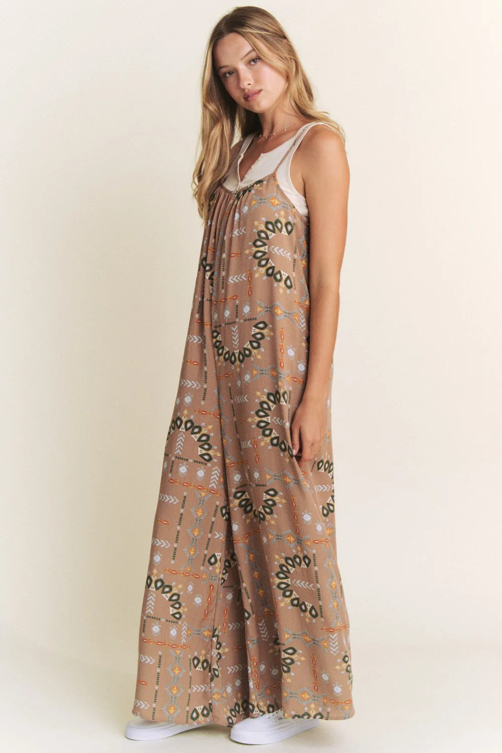 Boho Aztec Print Wide Leg Sleeveless Boutique Fashion Jumpsuit