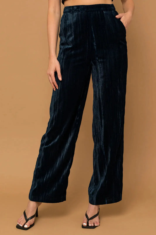Crinkle Velvet Wide Leg Pants - Tasha Apparel Wholesale
