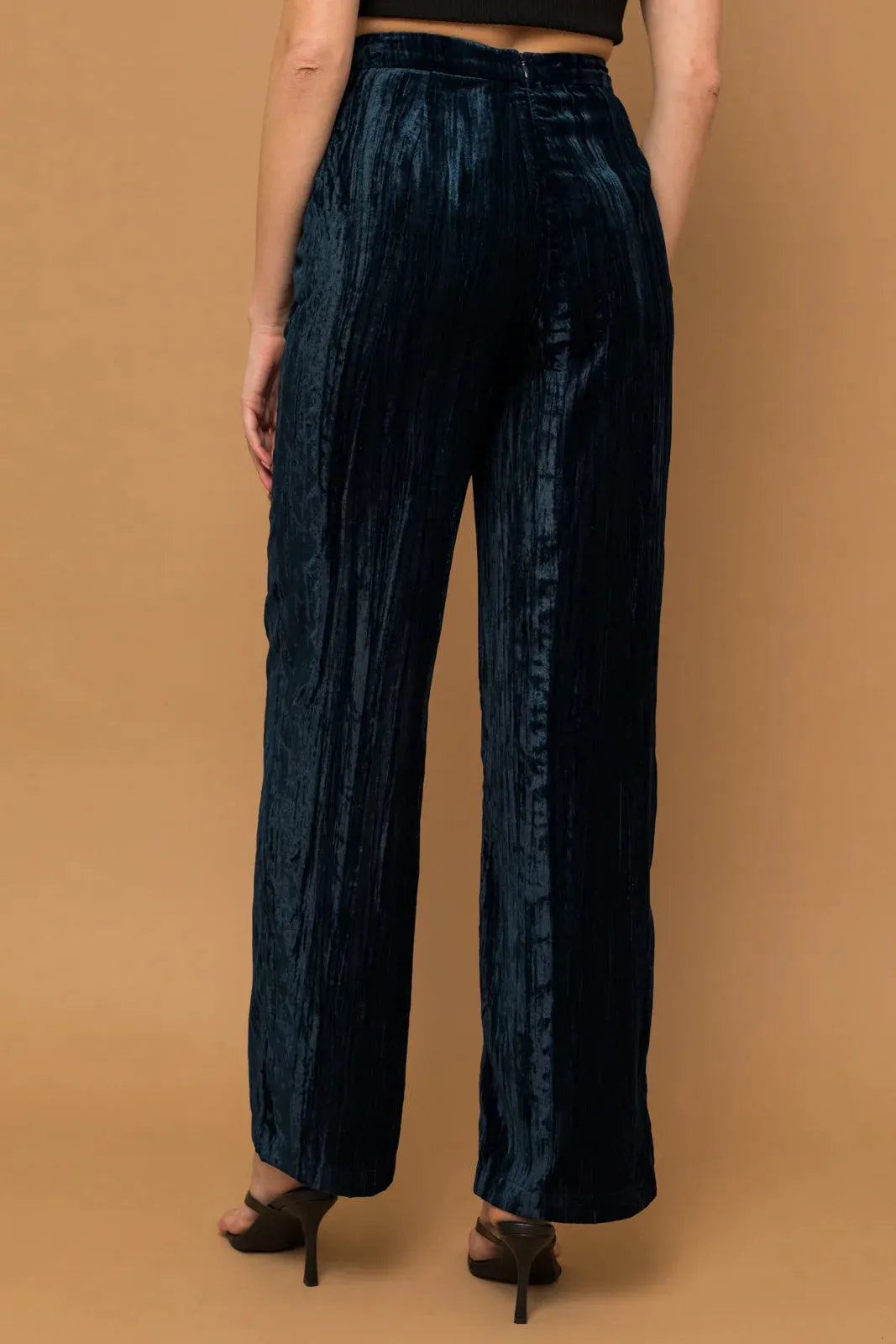 Crinkle Velvet Wide Leg Pants - Tasha Apparel Wholesale