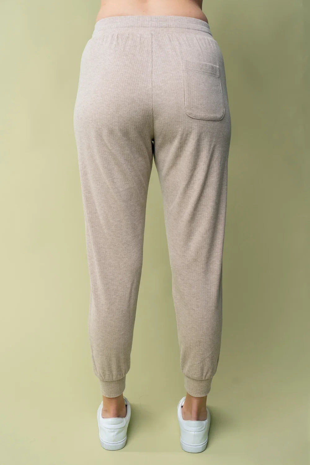 Ribbed Knit with Pockets Elastic Waist Tapered Leg Loungewear Jogger Pants