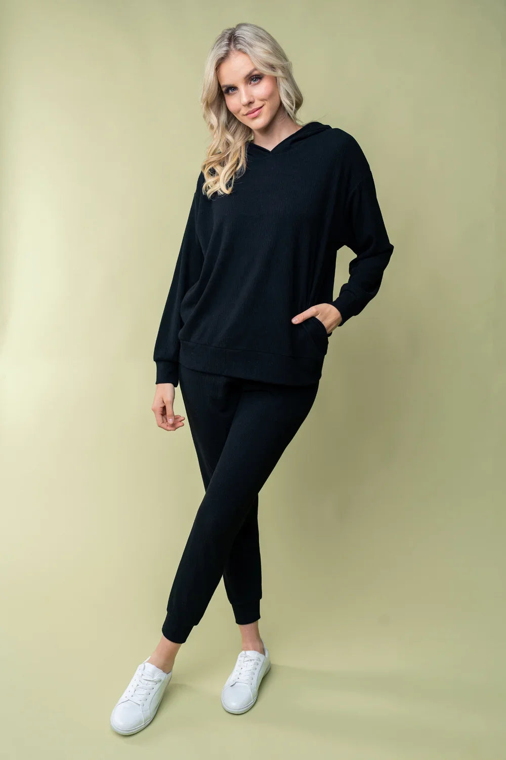 Ribbed Knit with Pockets Elastic Waist Tapered Leg Loungewear Jogger Pants