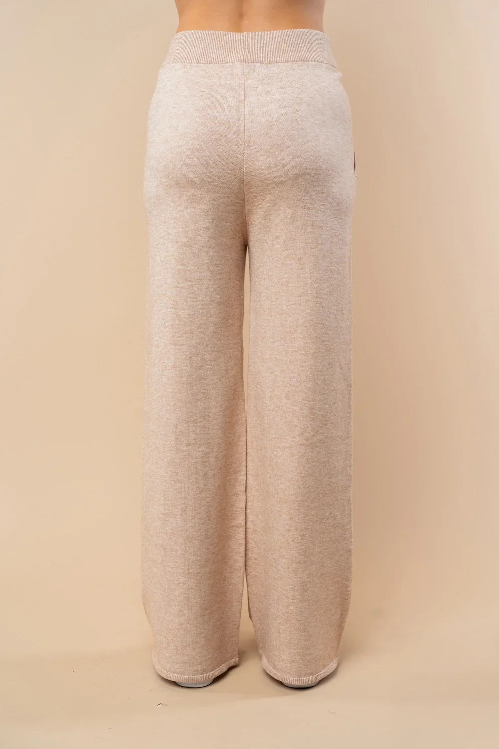 Oatmeal Wide Leg Knit Lounge Comfortable Elastic Waist Pants