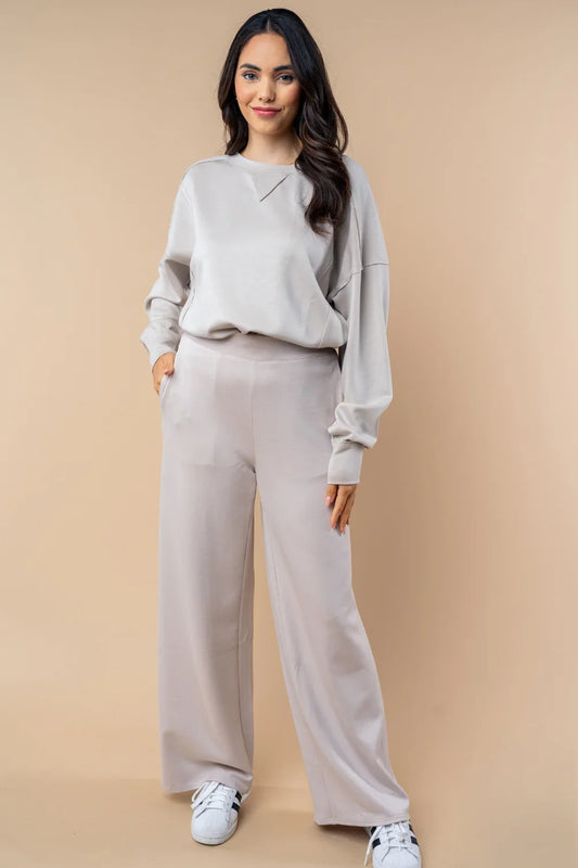 Plus Size Stone Wide Leg Lounge Relaxed Fit High Waisted Boutique Pants - Tasha Apparel Wholesale