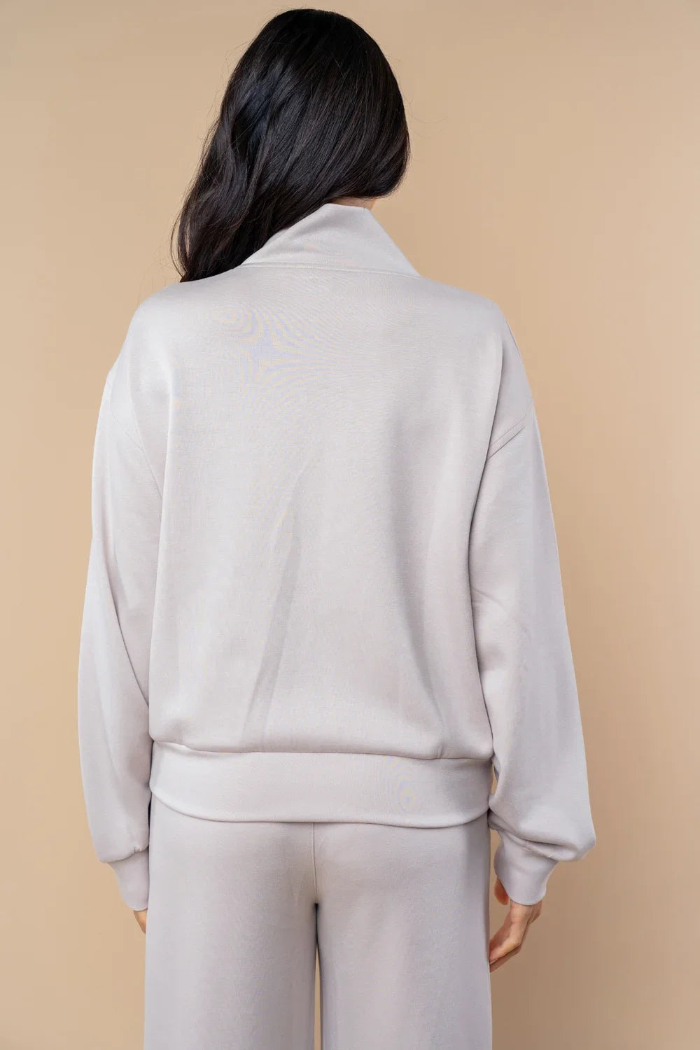 Stone French Terry Zip-Up Jacket & Wide Leg Pants Relaxed Lounge Set